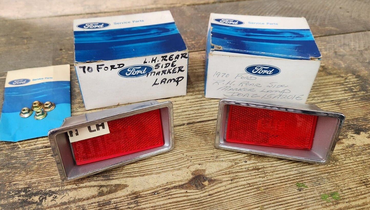 NOS OEM 1970 Ford Galaxie Rear Side Marker Lamp Pair R & L D0AZ-15A201-E - F