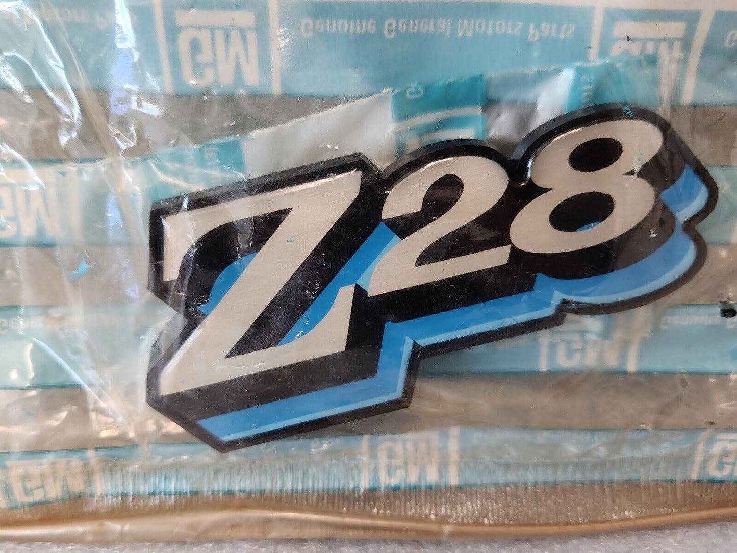 NOS OEM GM 1978 CAMARO Z28 REAR FUEL DOOR PANEL EMBLEM - 3 COLOR - BLUE 9635443