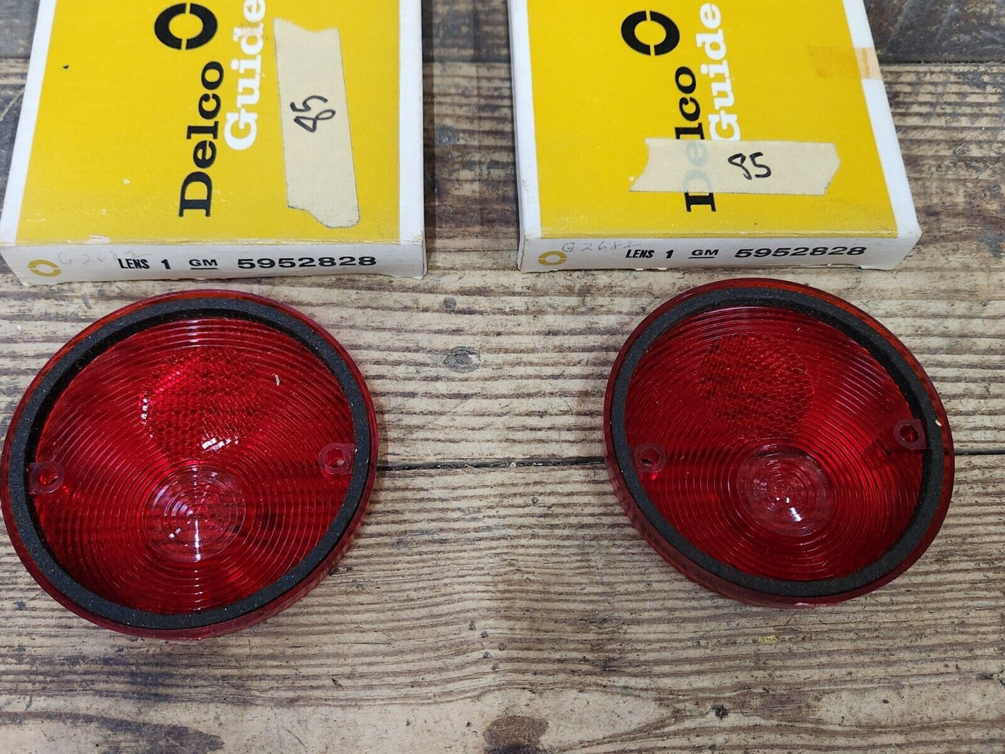 NOS GUIDE 1956 1966 GMC CHEVY STEPSIDE TRUCK ROUND STOP TAIL LIGHT LENSES PAIR