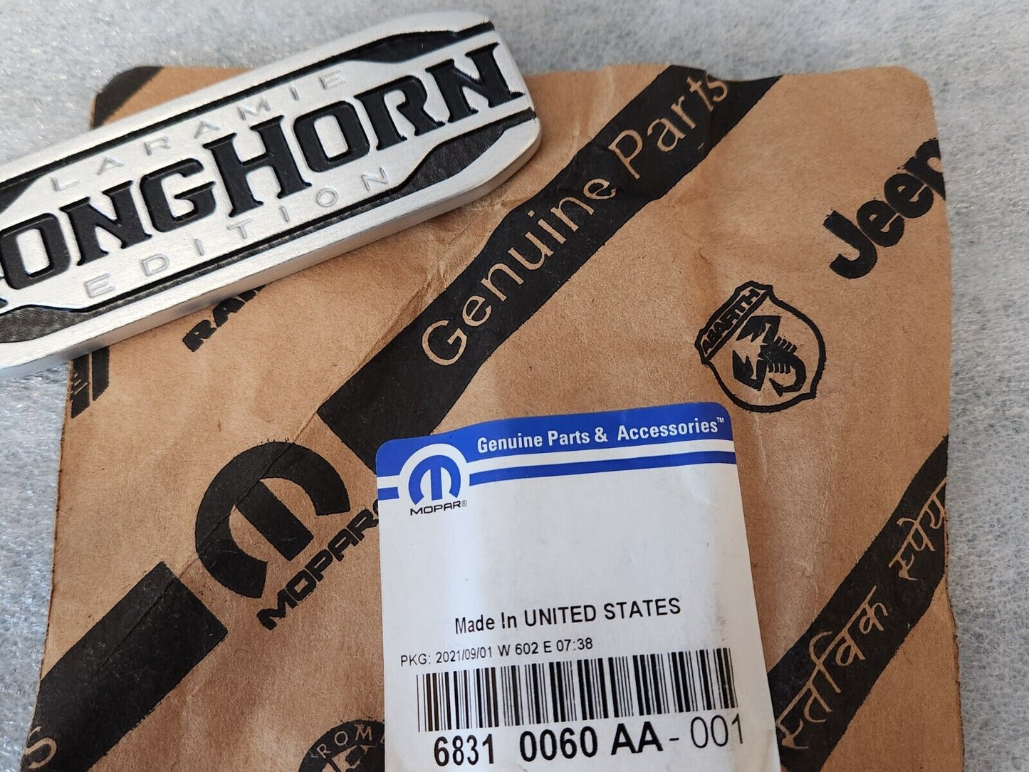 19-20 RAM LARAMIE LONGHORN EMBLEM NAMEPLATE BADGE LH OR RH DOOR MOPAR 68310060AA