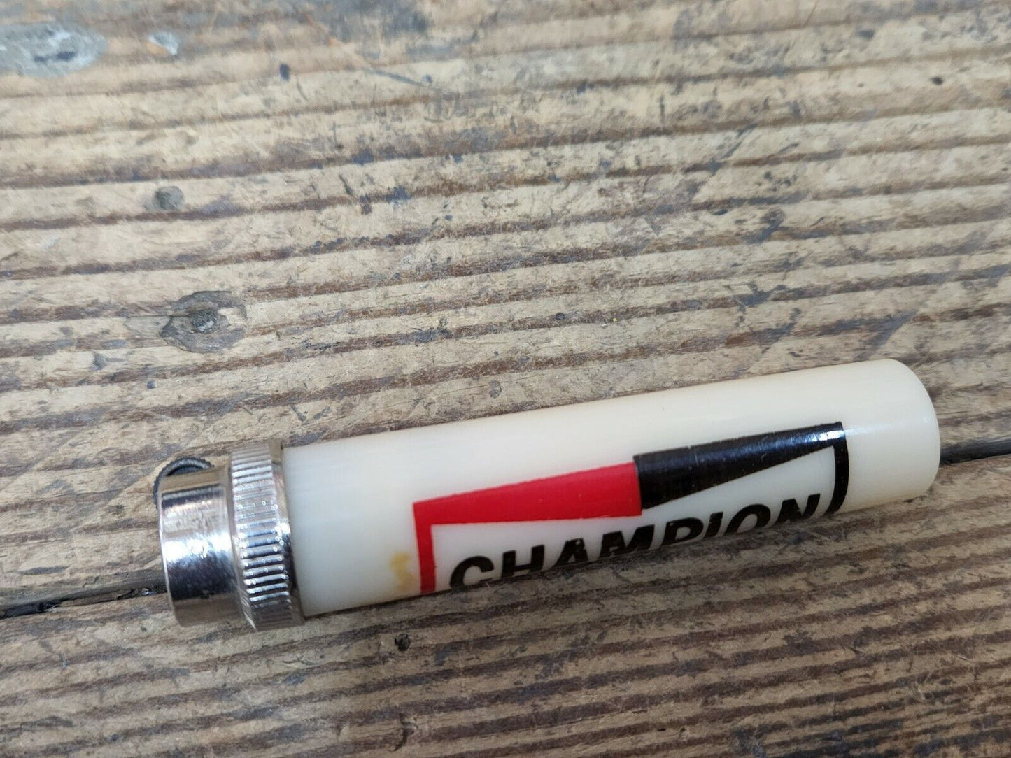 Vintage Round Plastic Advertiser Lighter Champion Spark Plugs RARE Gas Oil