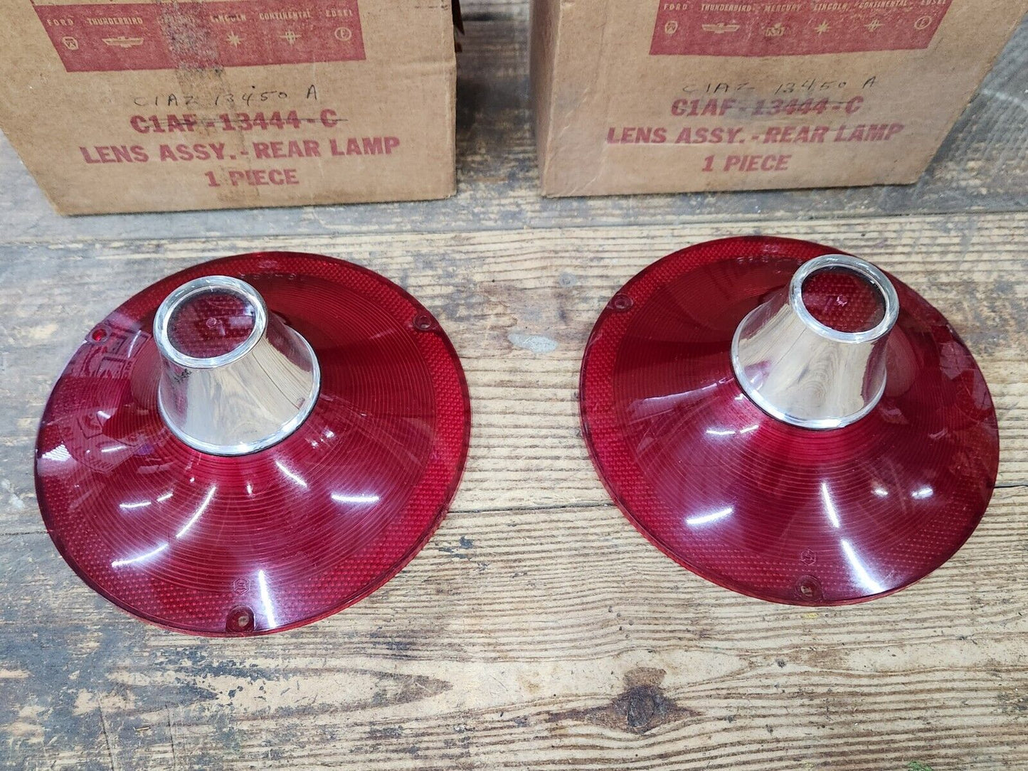 NOS OEM PAIR 1961 FORD FAIRLANE GALAXIE TAIL LIGHT LAMP LENS W/O BACK UP NIB