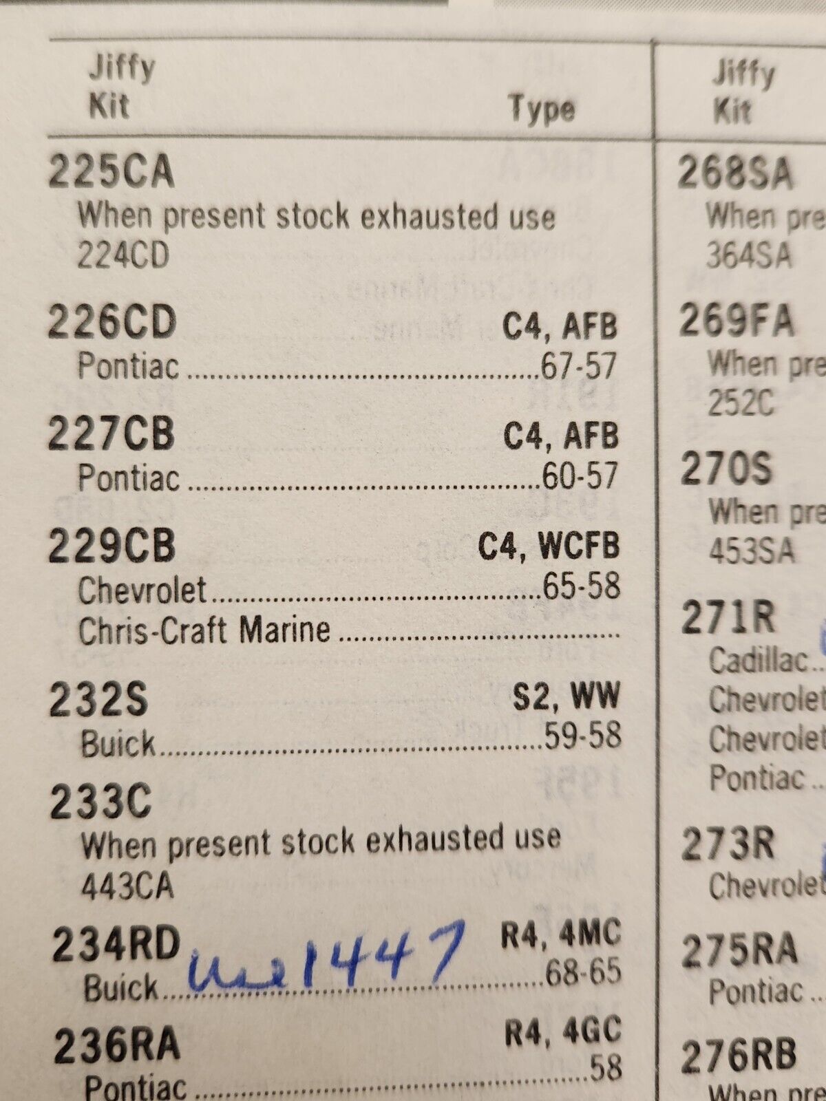NEW 1958-1965 CHEVY CARTER WCFB 4 BARREL 8 CYL CARBURETOR REPAIR REBUILD KIT