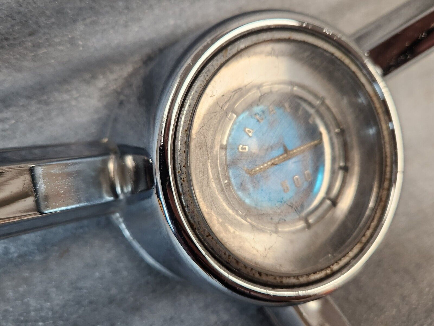 1963 1964 Ford Galaxie Horn Ring w/ Clear & Blue Steering Wheel Center Emblem