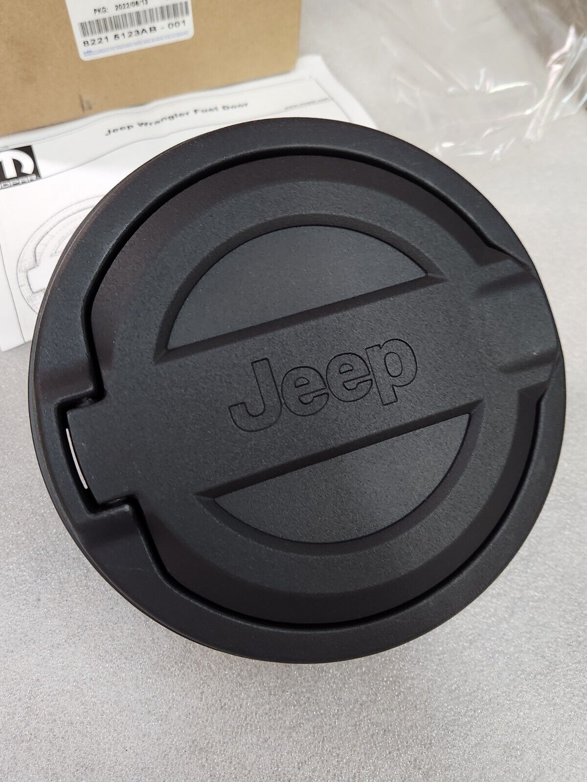 Fuel Door Black Powder coated Aluminum 2018-2024 Jeep Wrangler JL OEM 82215123AB