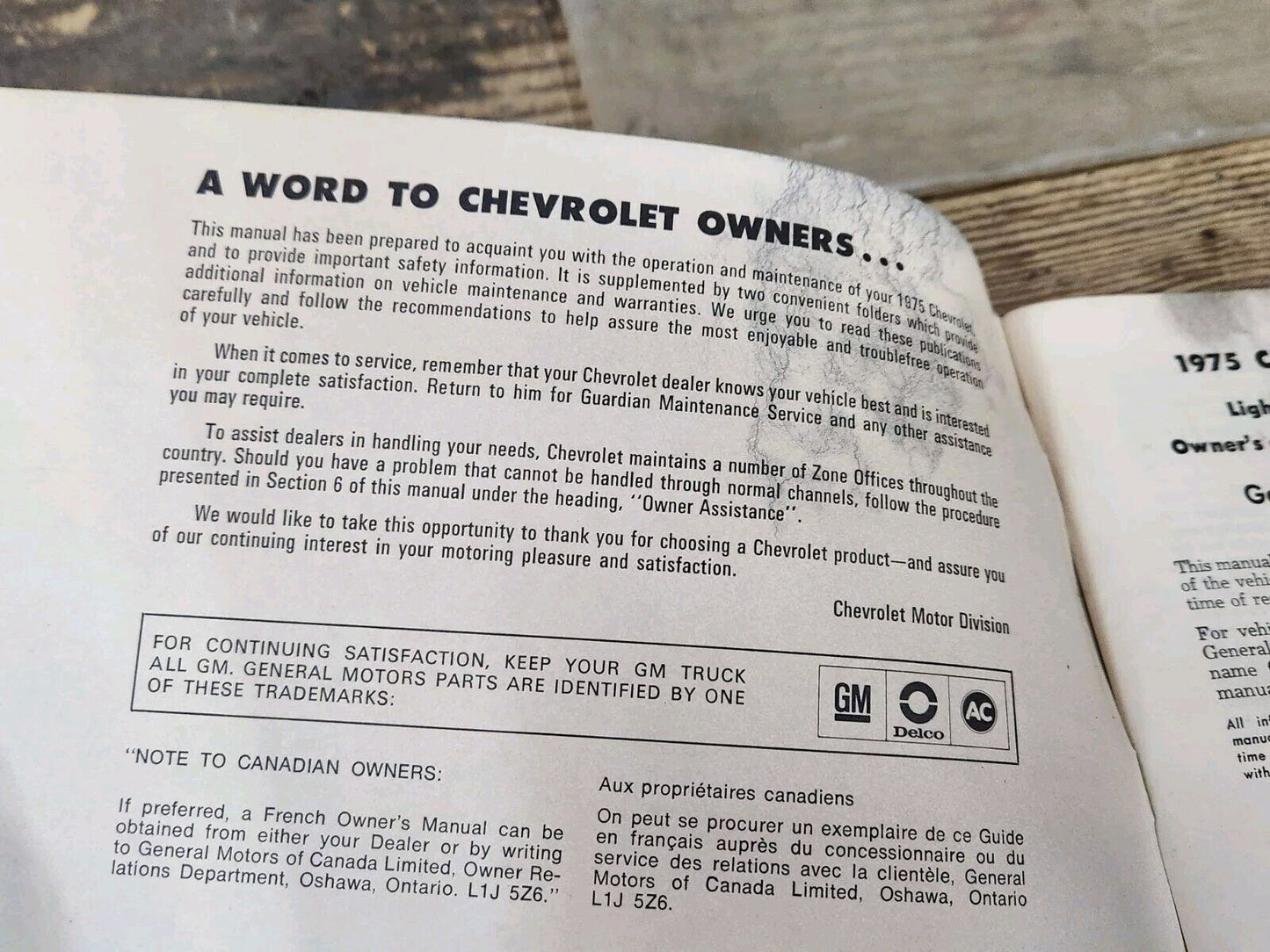 Original 1975 Chevrolet Light Duty Truck (Gasoline) Owner's Driver's Manual Bag