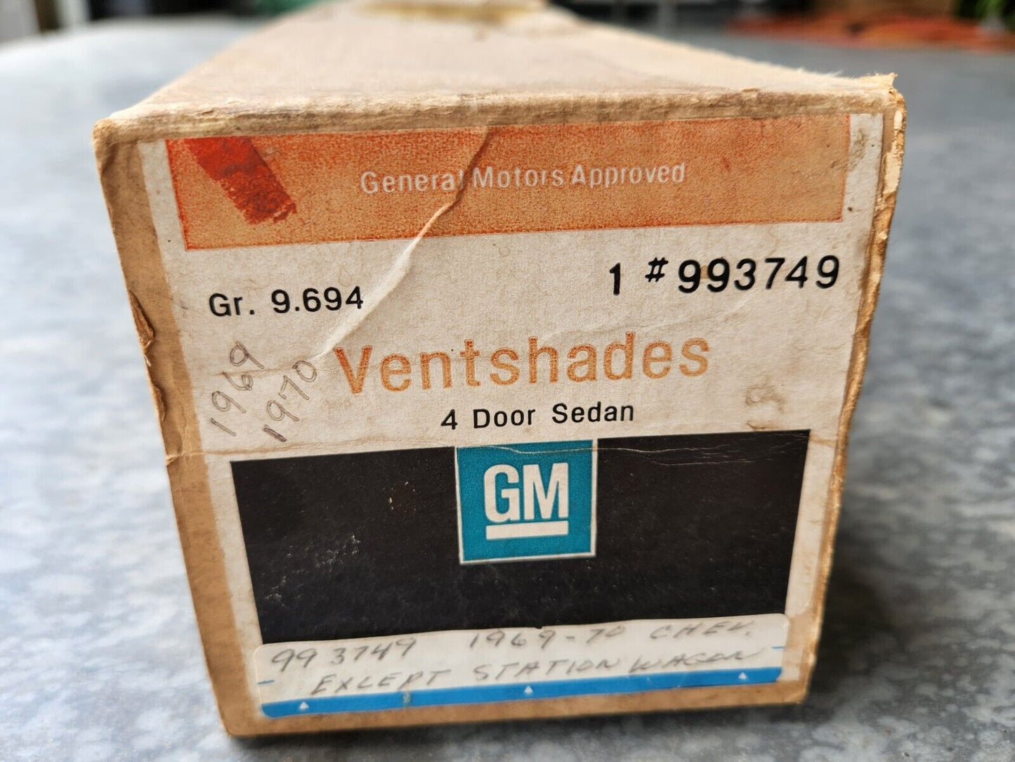 NOS OEM GM Accessory Ventshades 1969-1970 Chevy 4 Door Sedan vent shades 993749