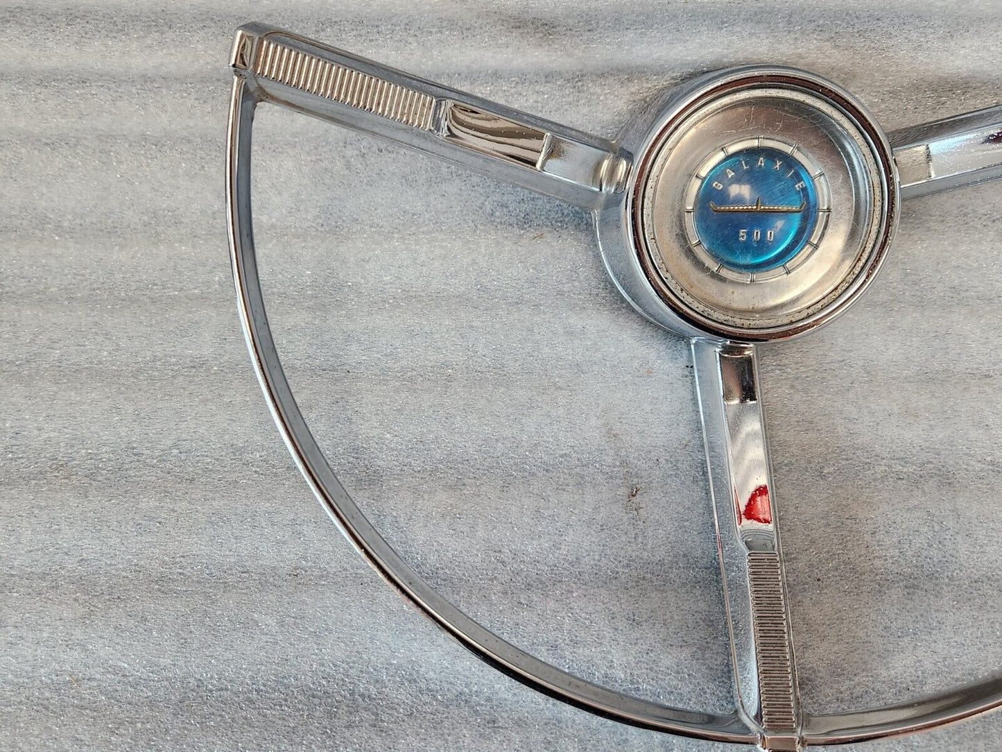 1963 1964 Ford Galaxie Horn Ring w/ Clear & Blue Steering Wheel Center Emblem