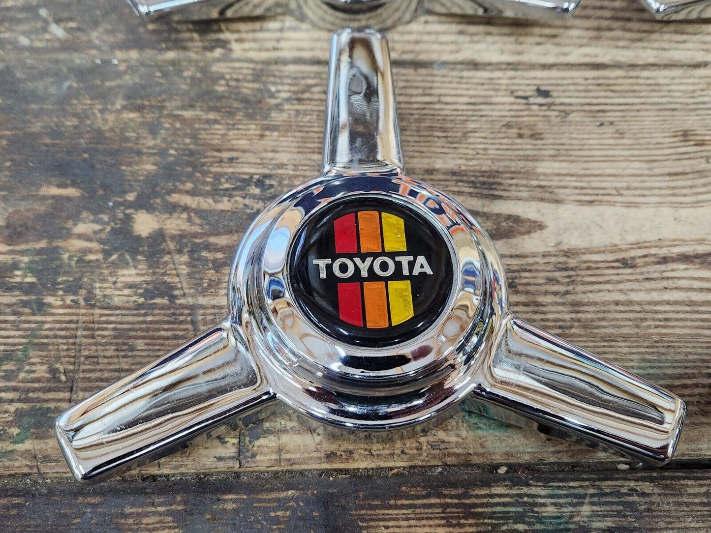 RARE VTG NOS TRD Toyota Tri Spoke Chrome Knock Off Spinner Wheel Center Caps Set