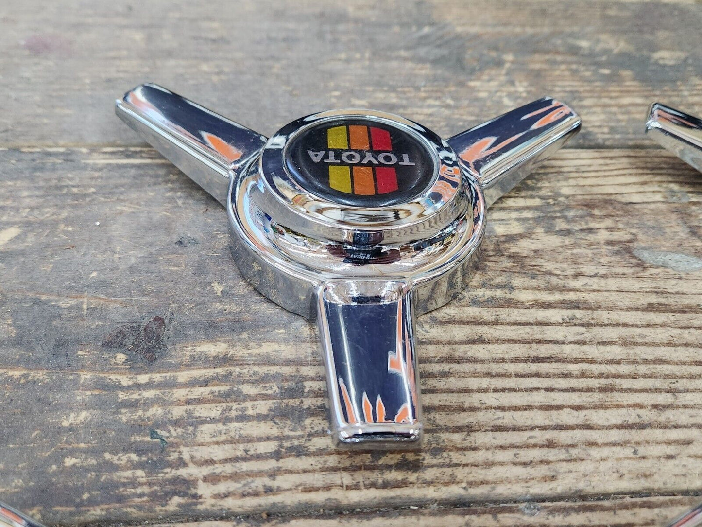 RARE VTG NOS TRD Toyota Tri Spoke Chrome Knock Off Spinner Wheel Center Caps Set