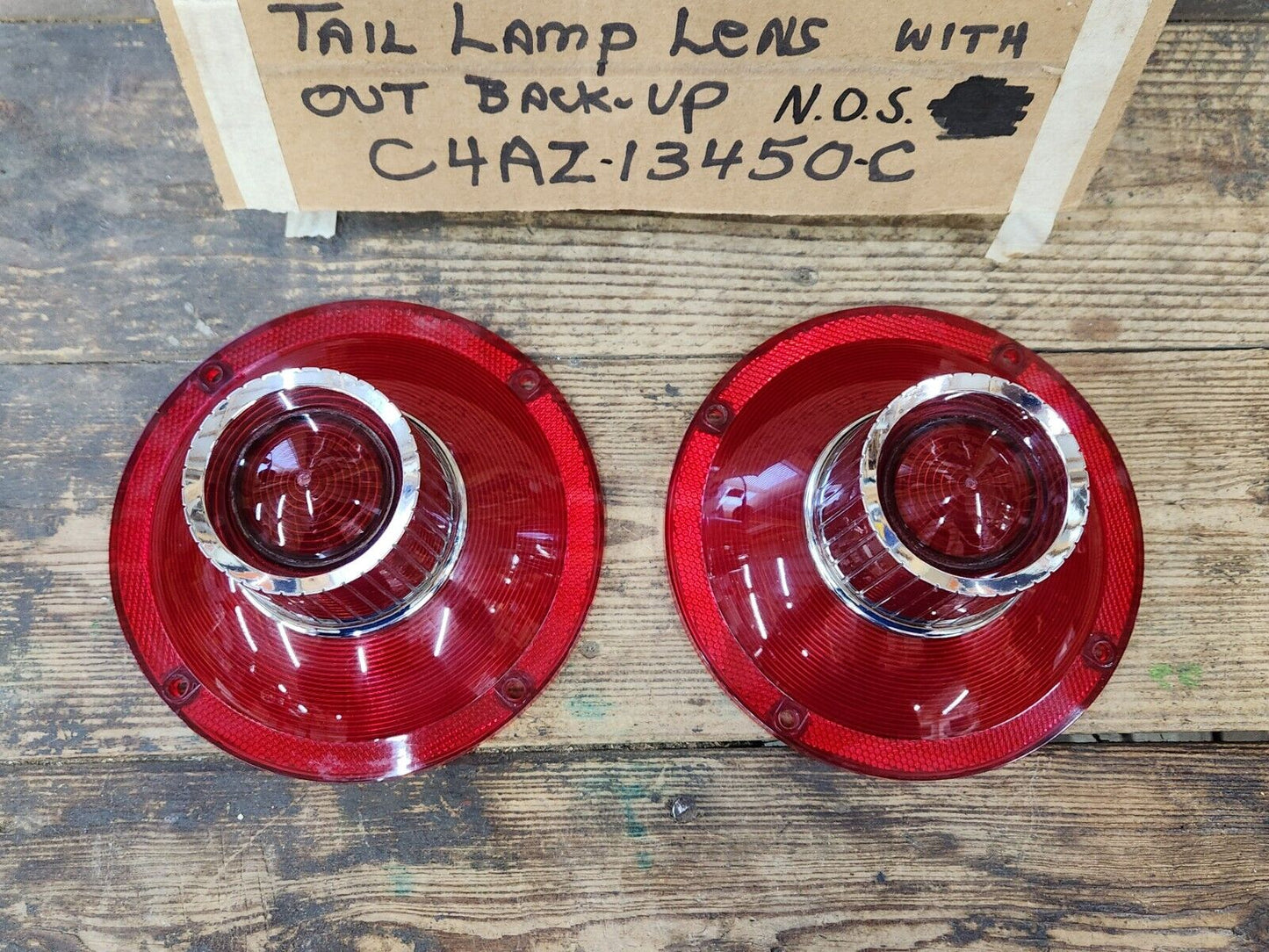 NOS Pair Genuine Ford 1964 Galaxie Tail Light Lamp Lenses Backup C4AZ-13450-C