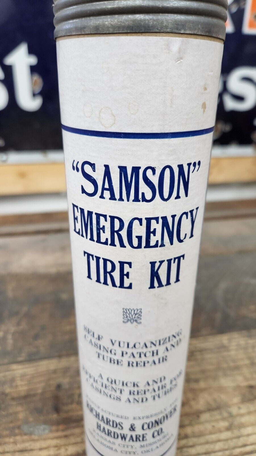 Vintage SAMSON Tire & Rubber Repair Kit Self Vulcanizing Advertising Can KCMO