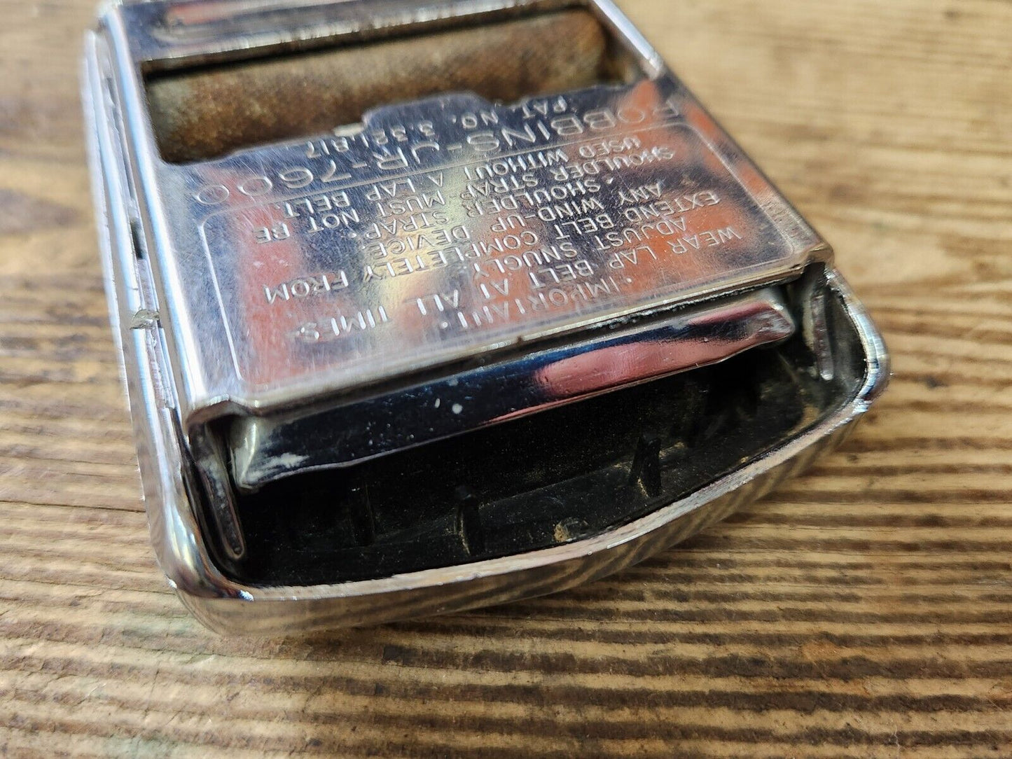 Vintage 1967 Ford FoMoCo Lap Belt Chrome & Black Buckle Robbins-JR-7600