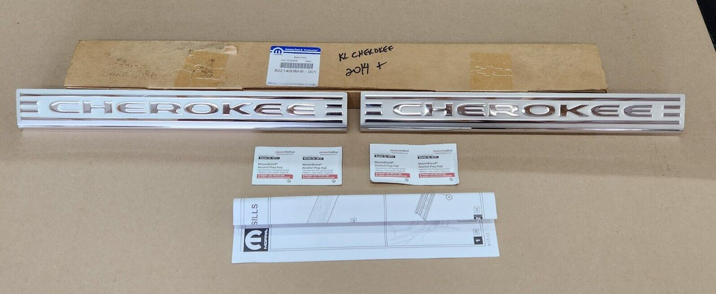 14-20 JEEP CHEROKEE FRONT DOOR STAINLESS STEEL SILL PLATE GUARD OEM NEW MOPAR