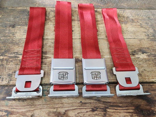 Reconditioned GENUINE GM 1963 1964 Cadillac Front Lap Seat Belt Set Red RCF-45