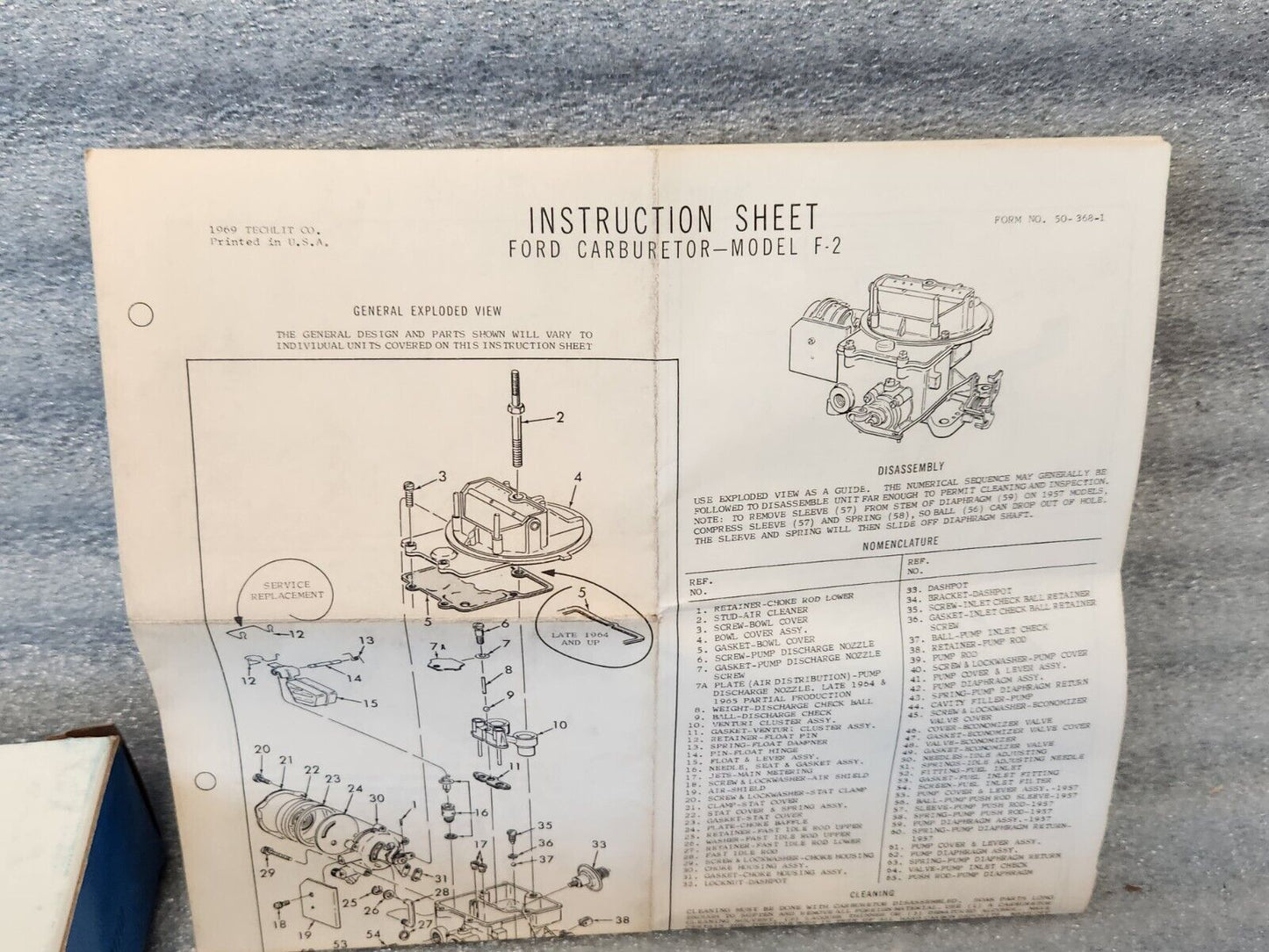 1957 FORD MOTORCRAFT F2 4 BARREL CARBURETOR REBUILD REPAIR KIT MADE IN USA ALL