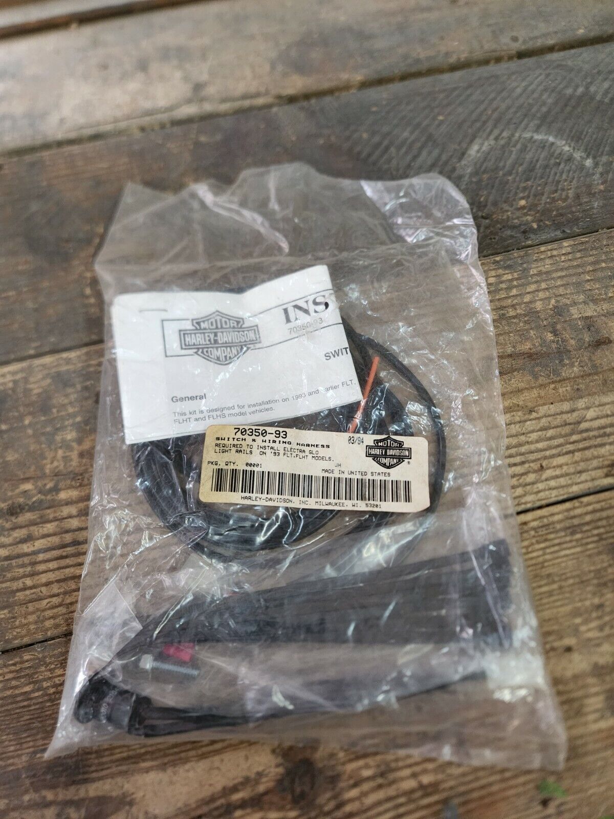 NOS Harley-Davidson 93 Electra Glo Light Rail Switch Wiring Harness Kit 70350-93