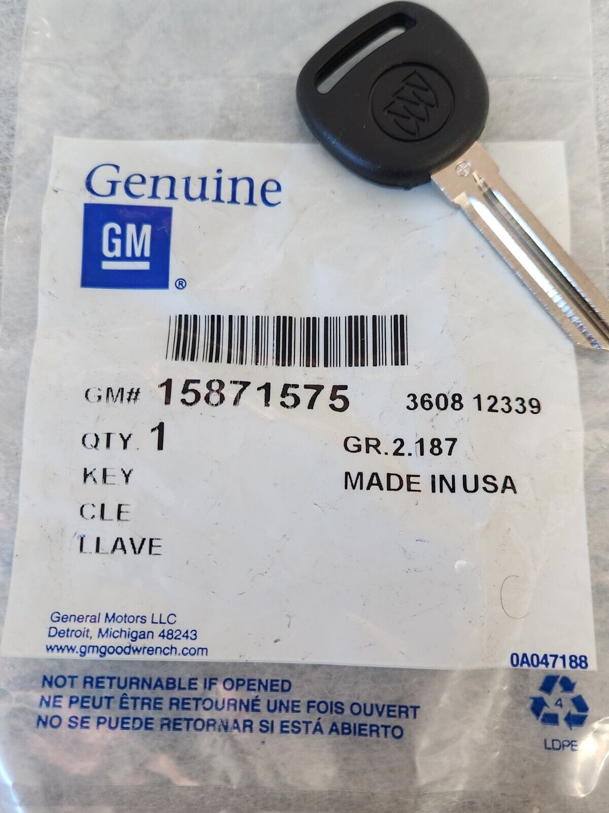GM OEM NOS 15871575 Door Lock Ignition Key Uncoded 2005-2010 Buick