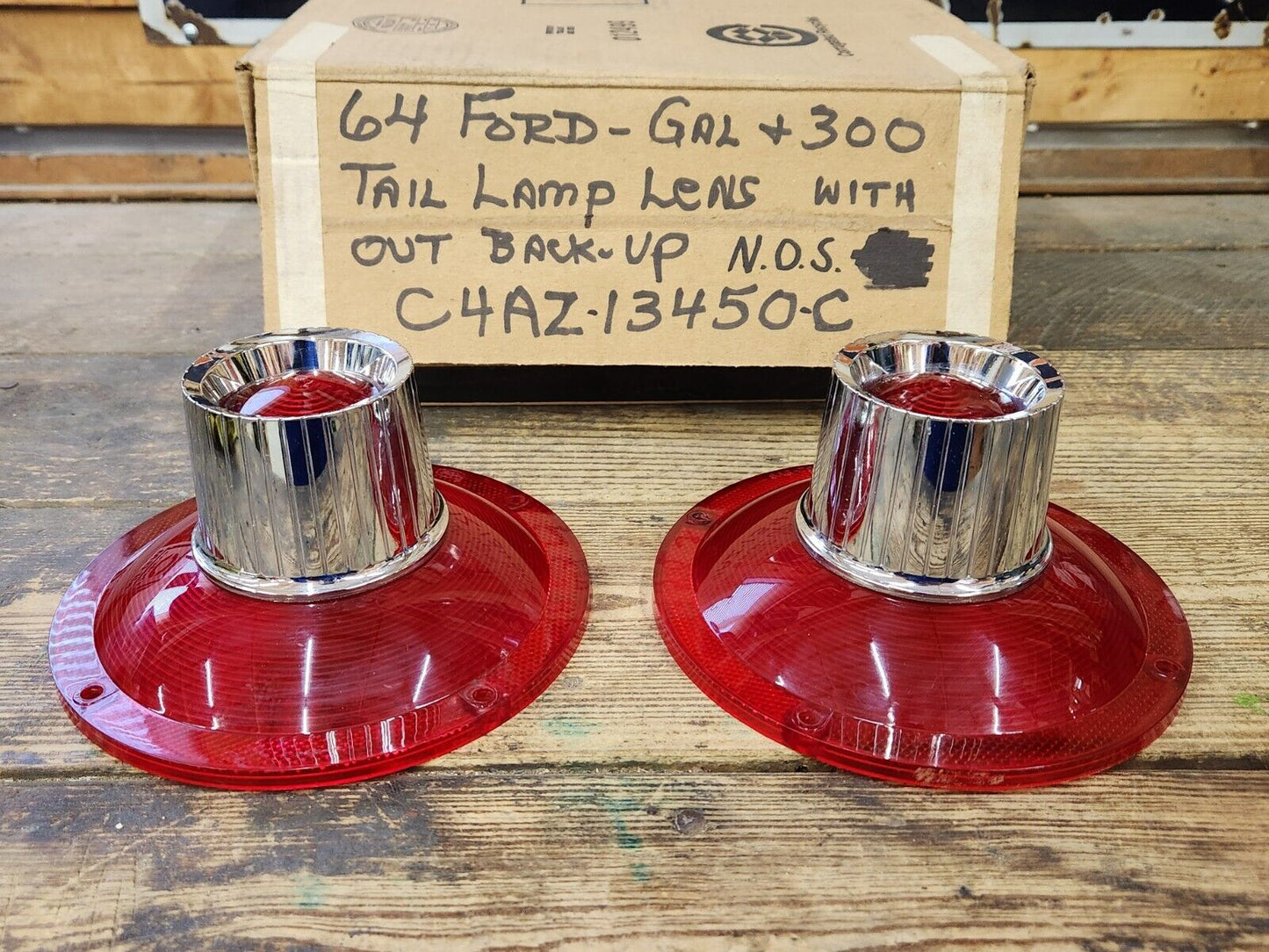 NOS Pair Genuine Ford 1964 Galaxie Tail Light Lamp Lenses Backup C4AZ-13450-C