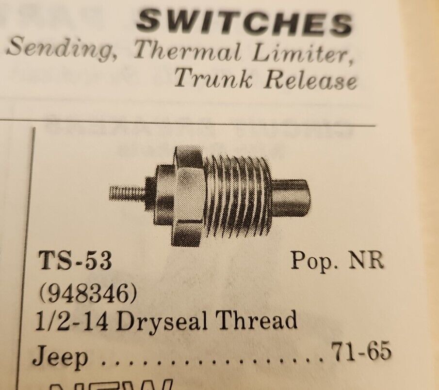 NORS NEW Temperature Sender Sending Unit TS53 Fits Jeep 1965-1971 FREE SHIPPING