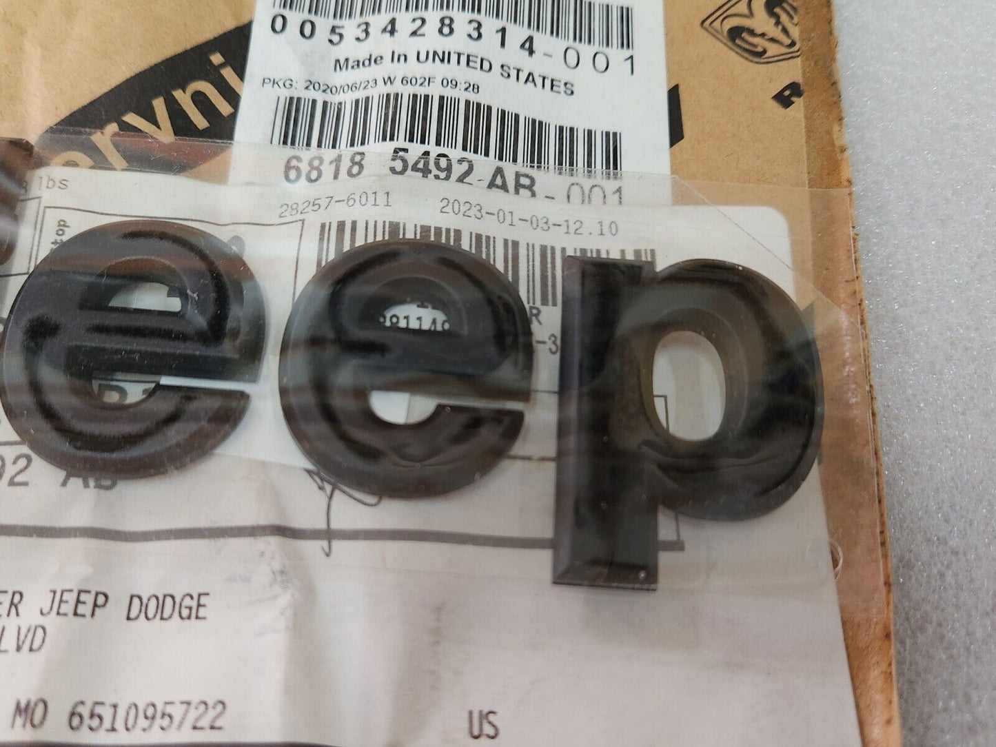 NEW OEM 2012-2014 Jeep Wrangler Black Hood Nameplate Badge Emblem 68185492AB