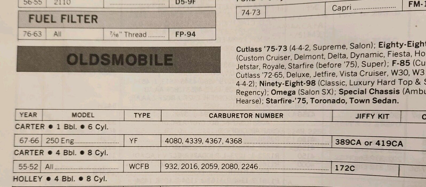 NEW NORS 1955 56-61 CHEVY CARBURETOR REBUILD KIT CARTER WCFB 4BBL ** USA MADE **