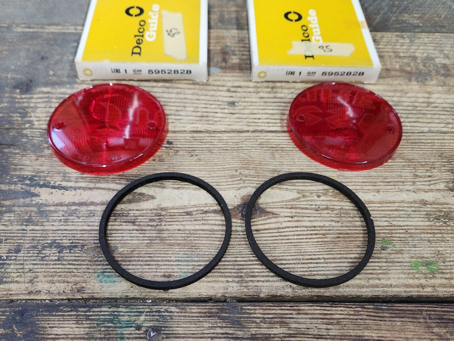 NOS GUIDE 1956 1966 GMC CHEVY STEPSIDE TRUCK ROUND STOP TAIL LIGHT LENSES PAIR