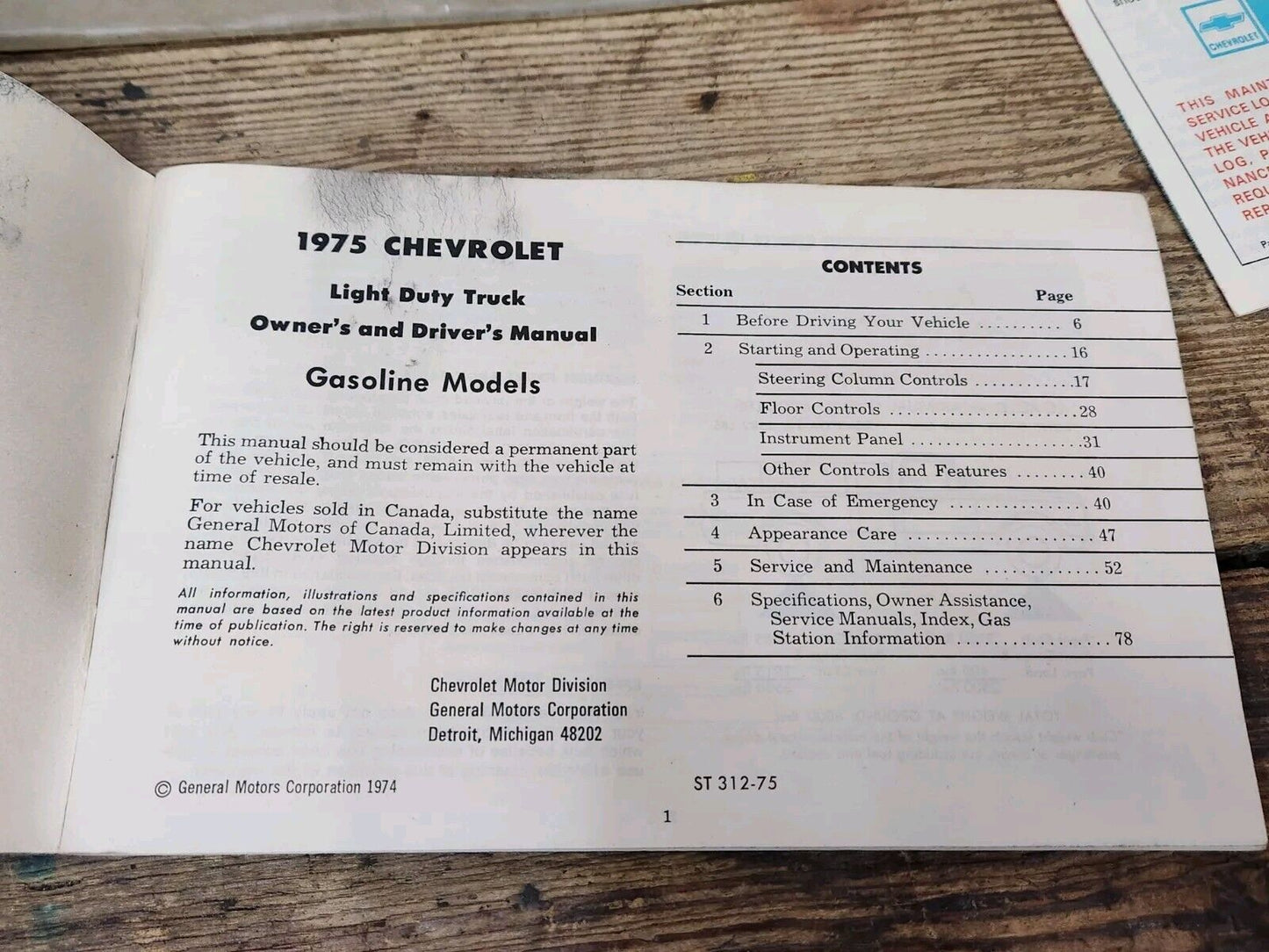 Original 1975 Chevrolet Light Duty Truck (Gasoline) Owner's Driver's Manual Bag