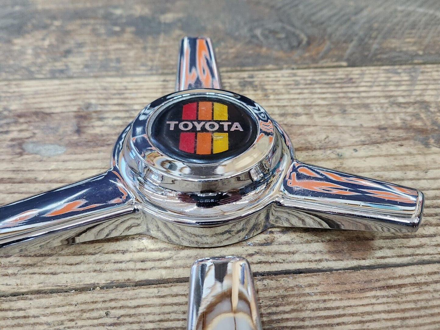 RARE VTG NOS TRD Toyota Tri Spoke Chrome Knock Off Spinner Wheel Center Caps Set