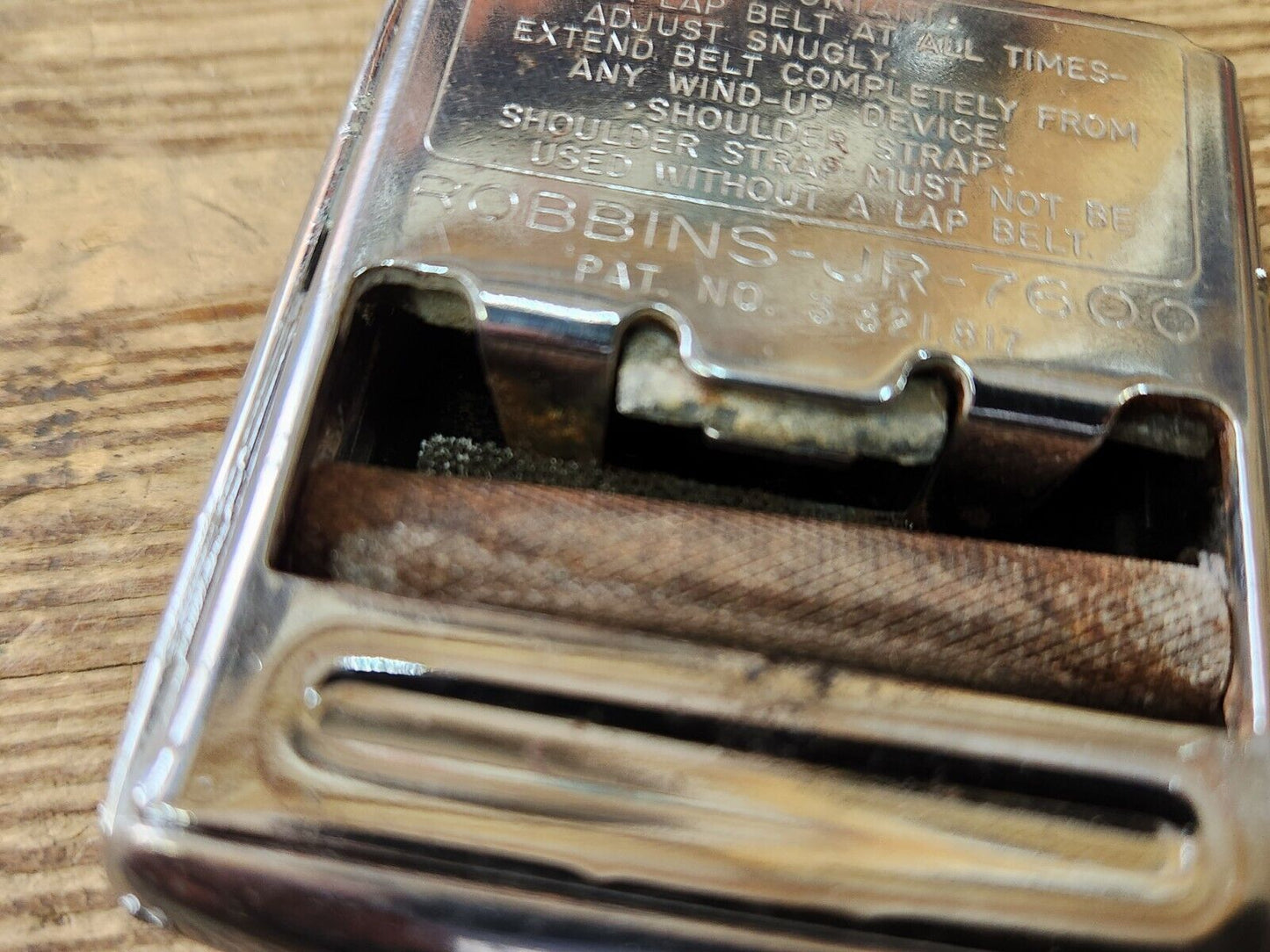 Vintage 1967 Ford FoMoCo Lap Belt Chrome & Black Buckle Robbins-JR-7600