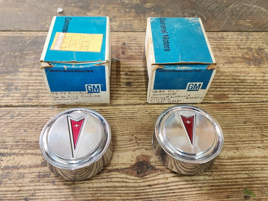 NOS PAIR 1974-1980 Pontiac Astre GT SJ Sunbird Rally Wheel Center Caps GM 499474