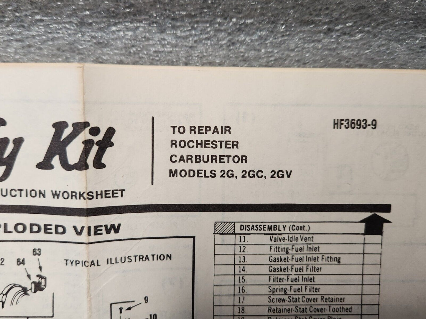 NEW 1975 Chevy Car GMC 350 Eng Carburetor Rebuild Kit Rochester 2GV  2 Barrel