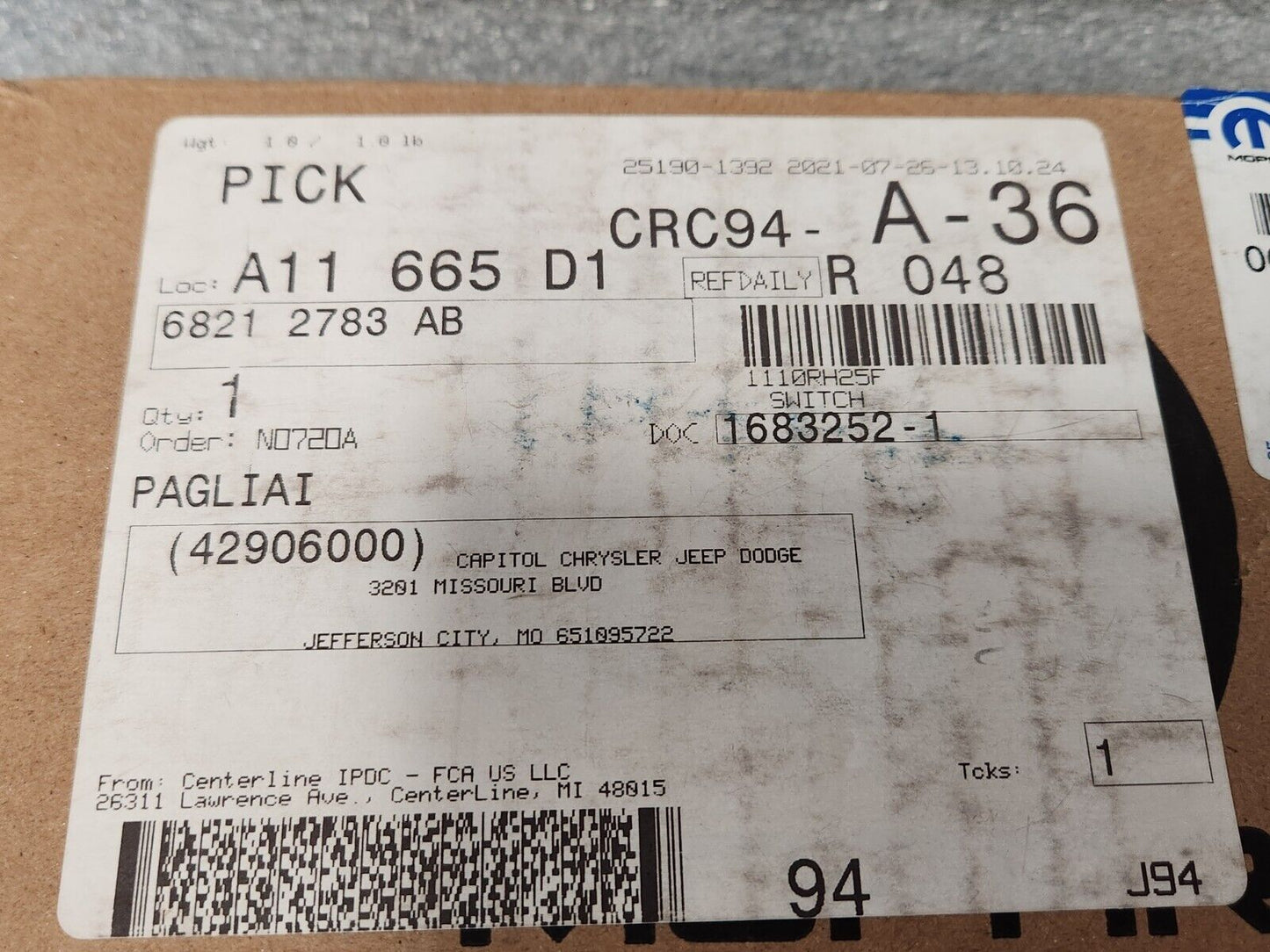 NEW MOPAR 13-15 RAMS FRONT LH DRIVER DOOR MASTER POWER WINDOW SWITCH 68212783AB