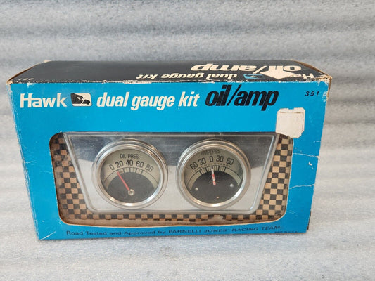 NOS HAWK CHROME DUAL GAUGE KIT Oil Amp & Panel Hot Old Low Rat Ford Dodge Chevy