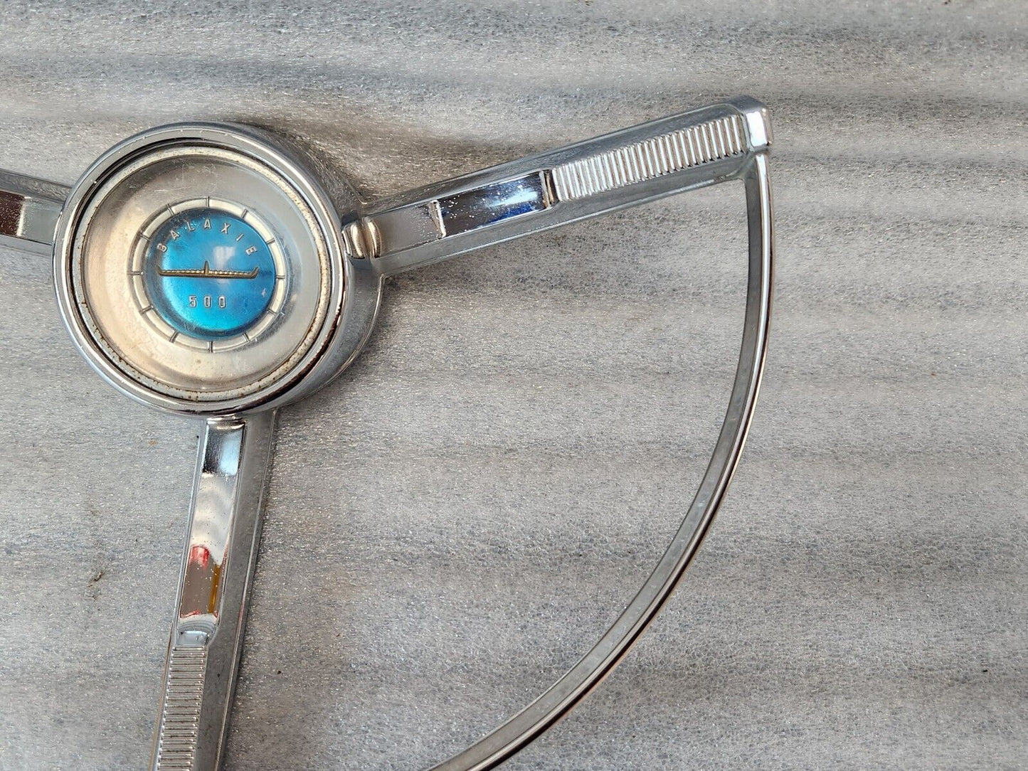 1963 1964 Ford Galaxie Horn Ring w/ Clear & Blue Steering Wheel Center Emblem