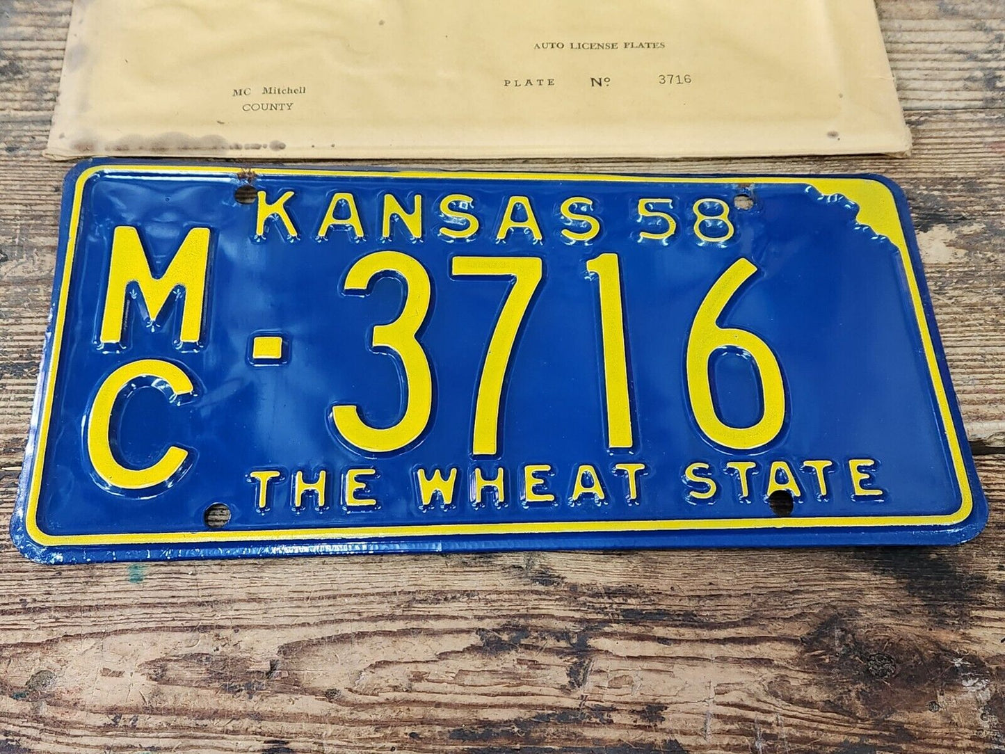 NOS 1958 KANSAS KS LICENSE PLATE TAG MC 3704 Mitchell County ANTIQUE Vintage NEW