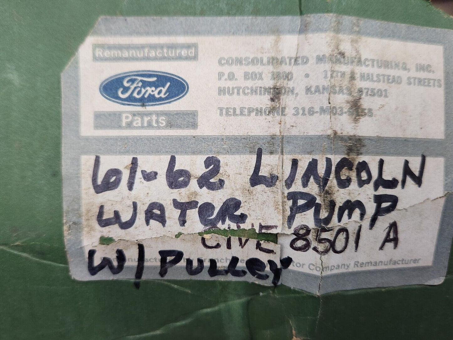 1961-62 Lincoln Continental 430 7.0 Rebuilt water pump C1VE-8505-A 5-1/2" pulley