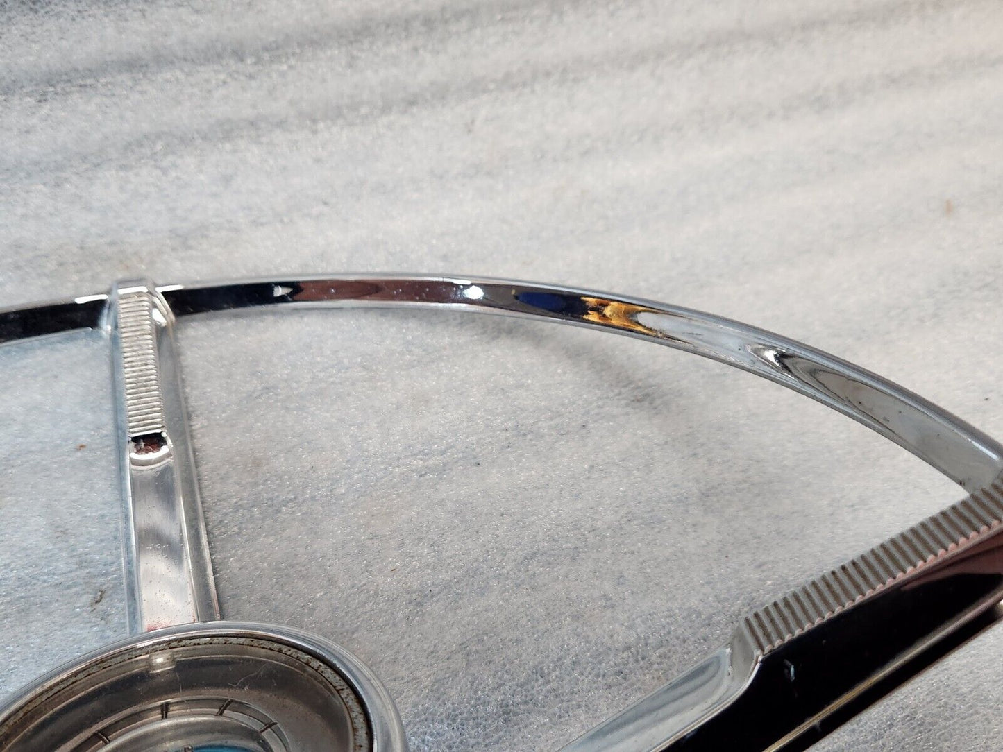 1963 1964 Ford Galaxie Horn Ring w/ Clear & Blue Steering Wheel Center Emblem