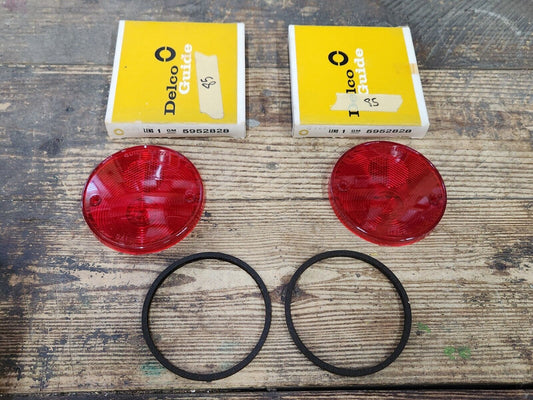 NOS GUIDE 1956 1966 GMC CHEVY STEPSIDE TRUCK ROUND STOP TAIL LIGHT LENSES PAIR