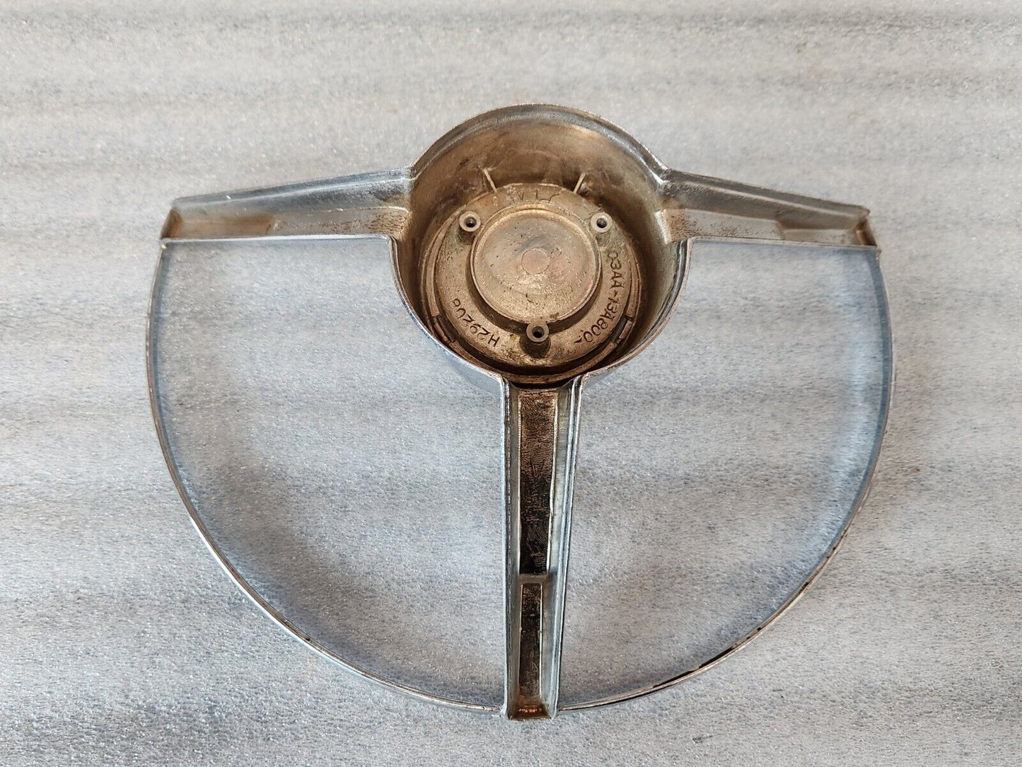 1963 1964 Ford Galaxie Horn Ring w/ Clear & Blue Steering Wheel Center Emblem