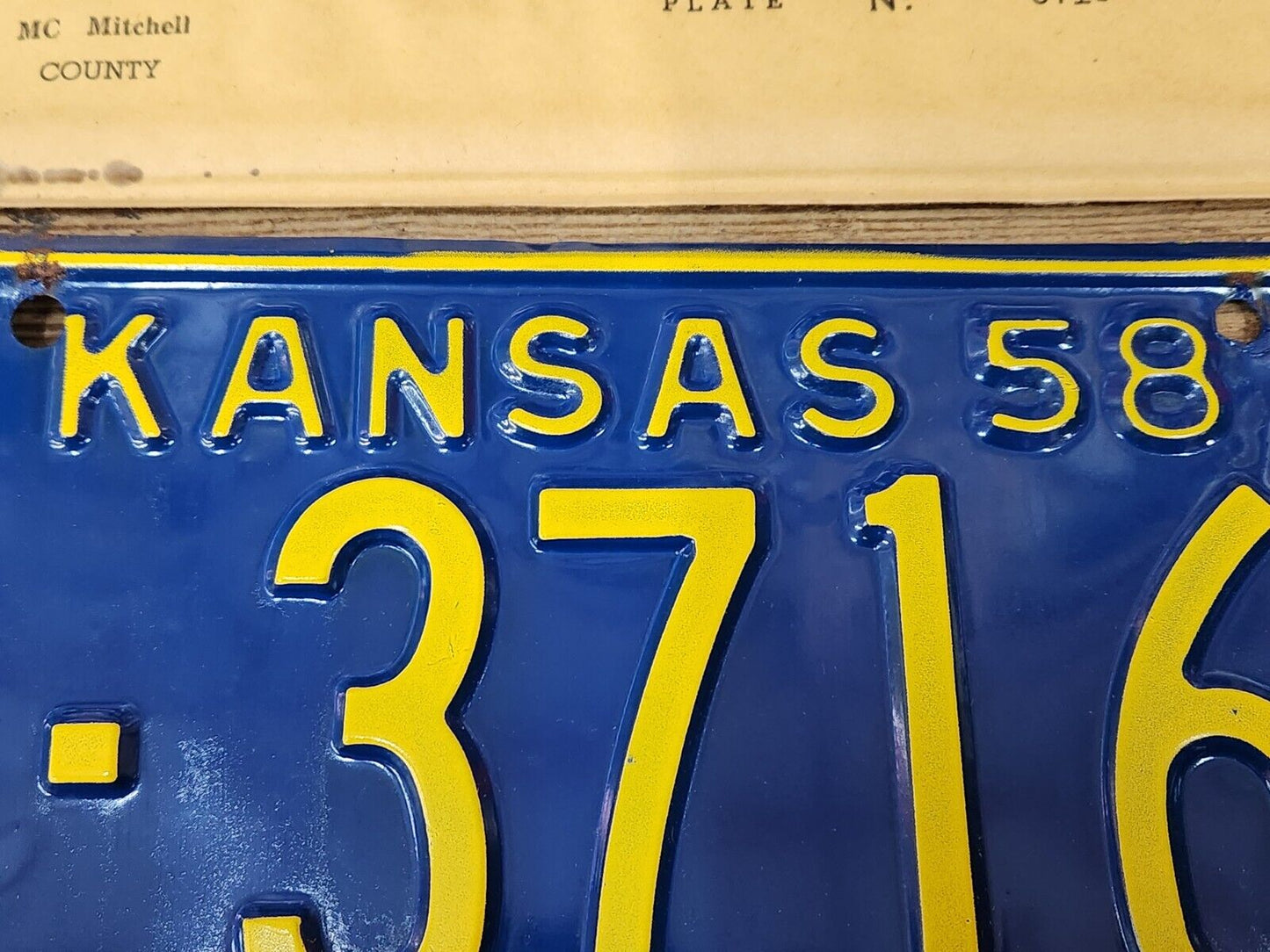 NOS 1958 KANSAS KS LICENSE PLATE TAG MC 3704 Mitchell County ANTIQUE Vintage NEW